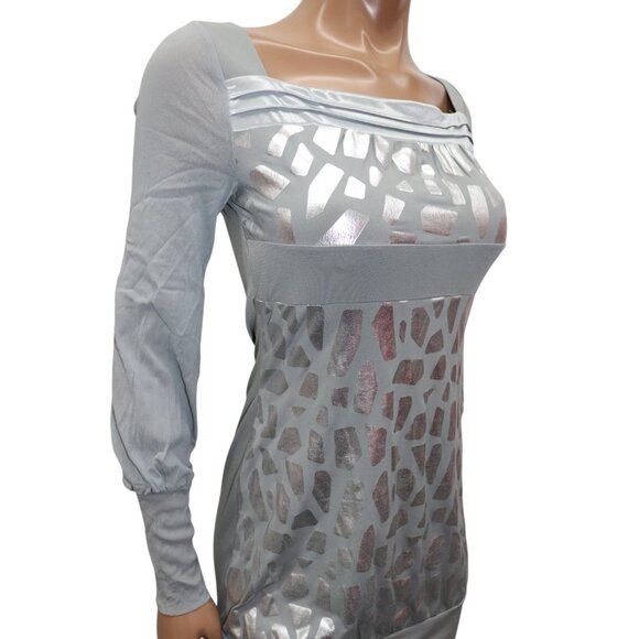 Y2K DKNY Silver Geometric Long Sleeve Mini Dress S - Picture 5 of 7